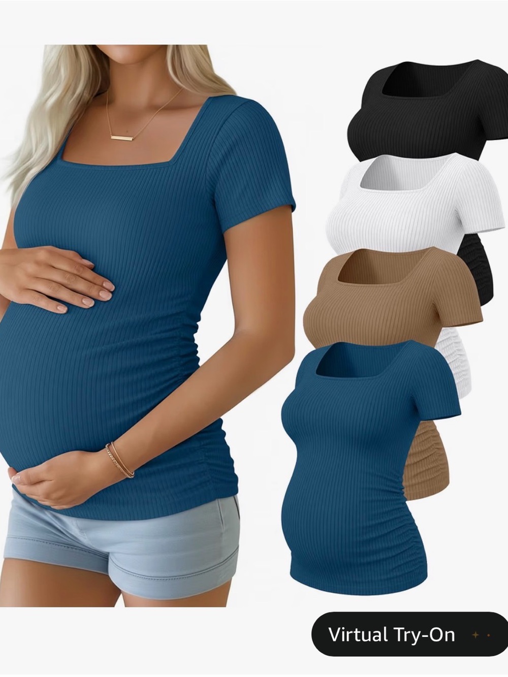 4-Pack Maternity Tops Size M Ribbed Square Neck Short Sleeve Bundle